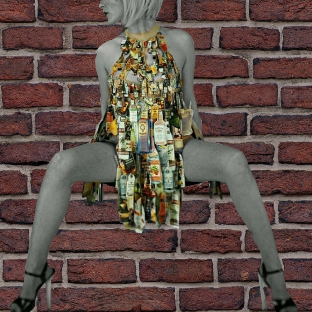 OS Bottle Fringe Pull-over Halter Cocktail Dress